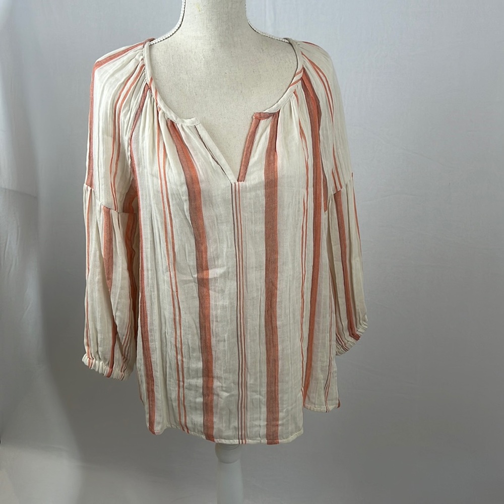 BeachlunchLounge Cream with Orange Stripes 3/4 sleeve Top Size:M
